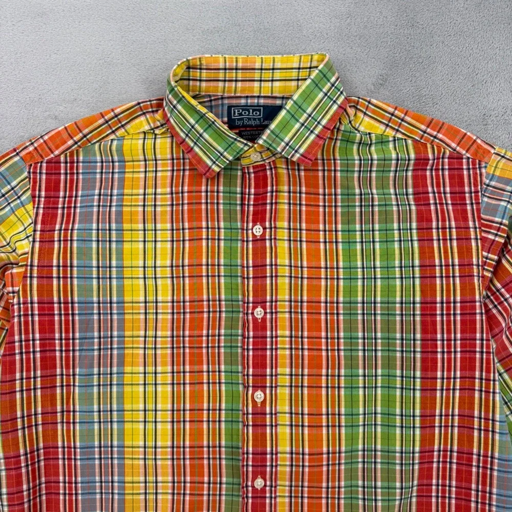 Vintage Polo Ralph‎ Lauren Westerton Mens Madras Plaid Button Down Shirt Size L